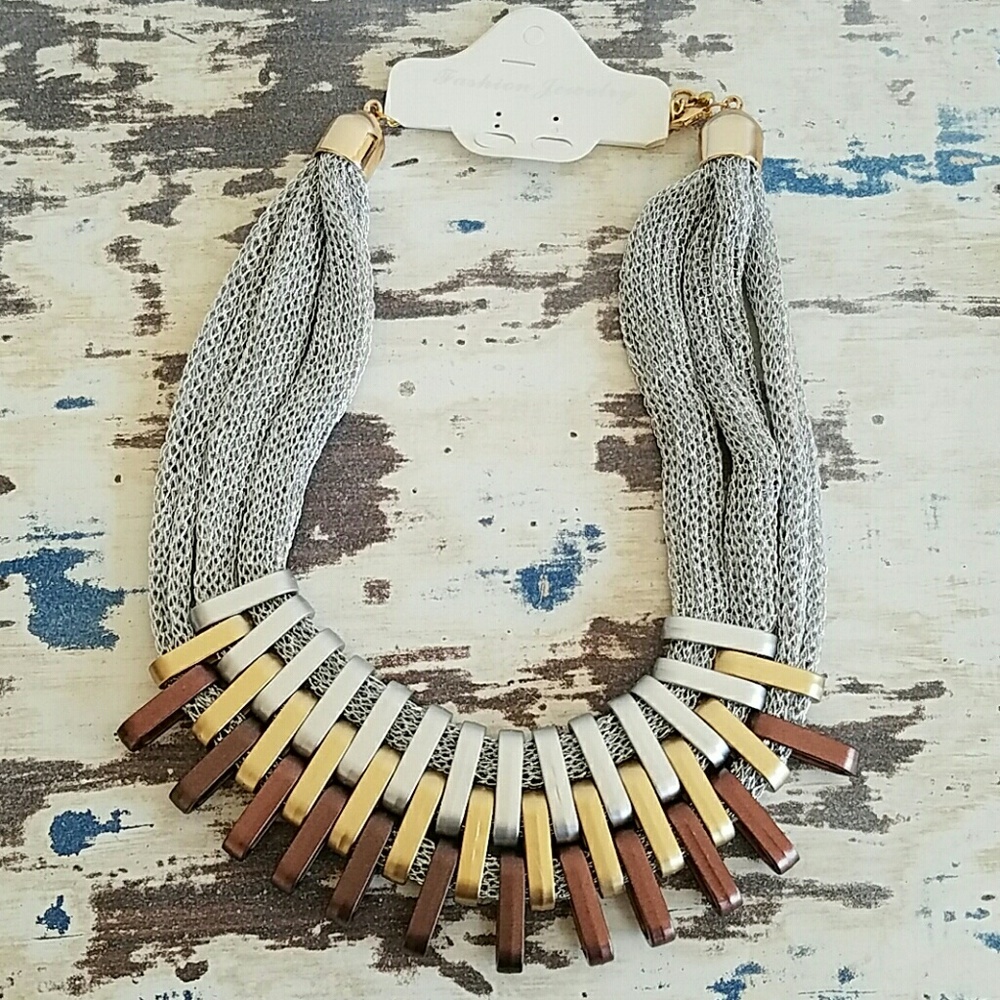 Fashion Silver Mesh Multi Colored Bib Necklace